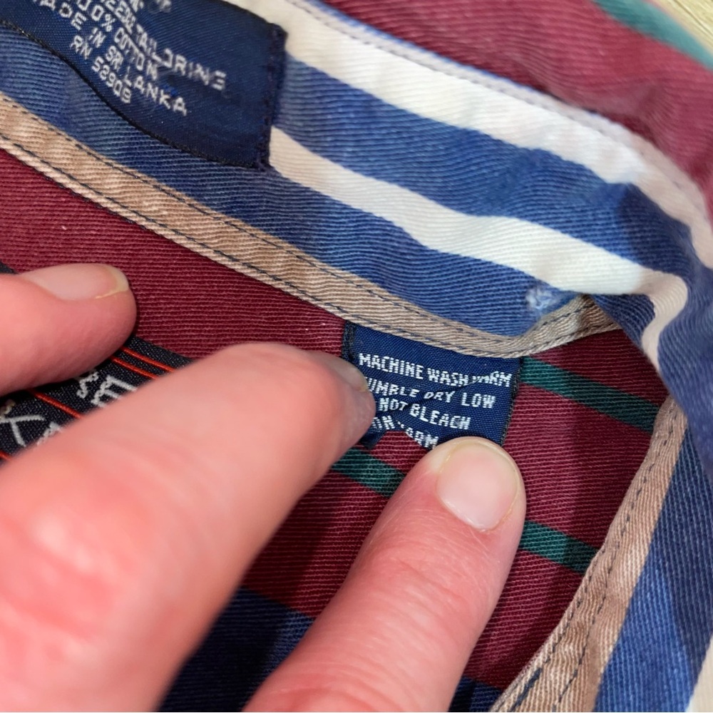 Vintage Men's Striped Western Work Shirt button up Red, Blue & Tan Cotton Cowboy - Picture 9 of 9